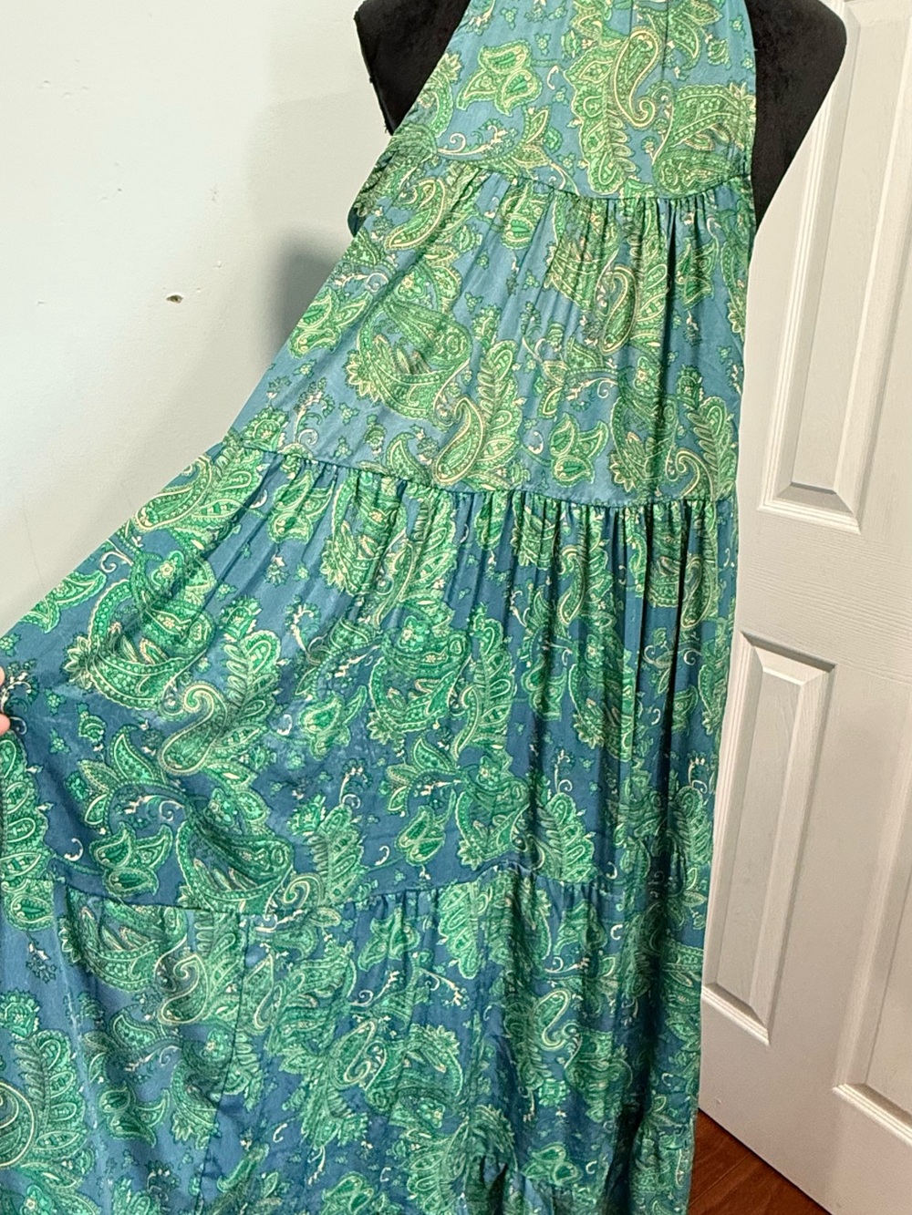 Green & Blue Paisley Halter Maxi Dress - Women's Boho Summer Style - Picture 6 of 12
